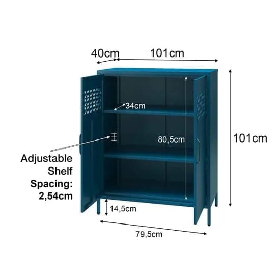 Annie Metal Storage Cabinet With 2 Doors In Deep Ocean Blue