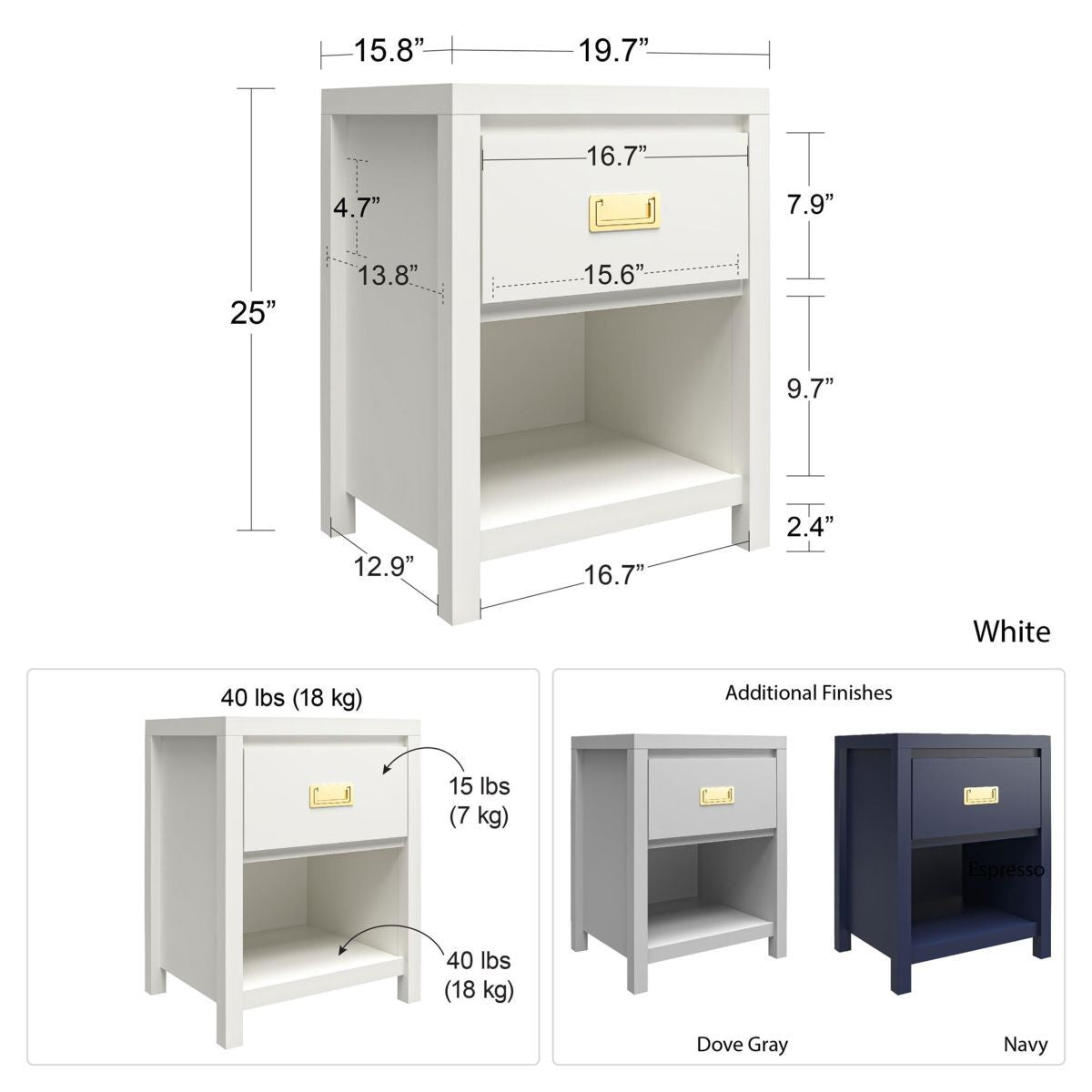 Haven Wooden Bedside Cabinet With 1 Drawer In White