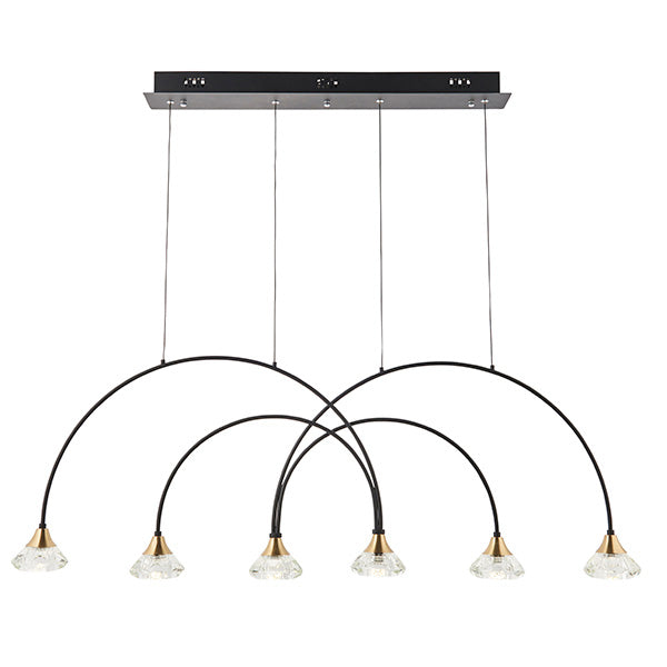 Zander Clear Crystal Shades 6 Light Ceiling Pendant Light In Matt Black