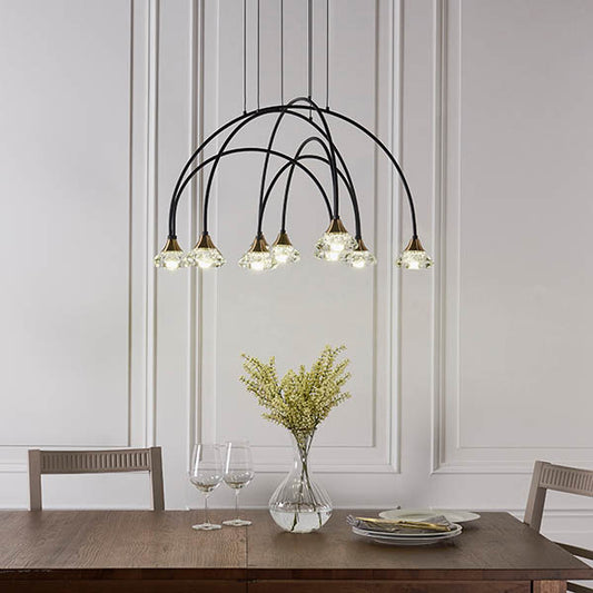 Zander Clear Crystal Shades 9 Light Ceiling Pendant Light In Matt Black