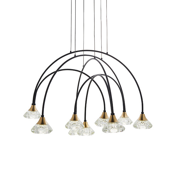 Zander Clear Crystal Shades 9 Light Ceiling Pendant Light In Matt Black