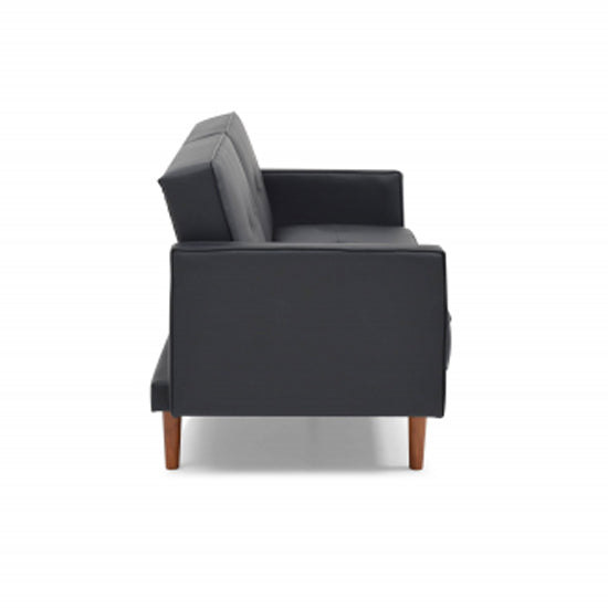 Slumber Leather Effect 3 Seater Sofa Bed In Black With Wooden Frame