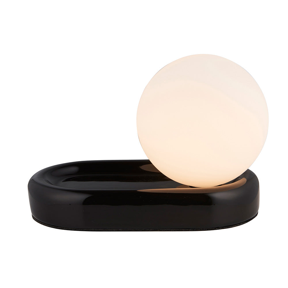 Contour Matt Opal Sphere Glass Shade Table Lamp With Gloss Black Ceramic Base