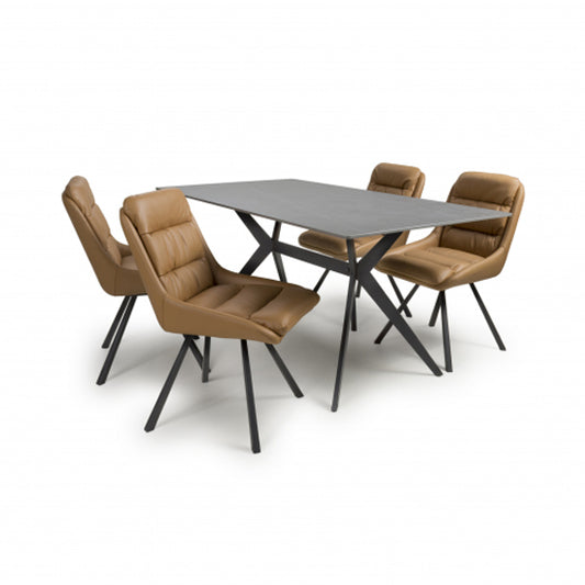 Timor Large Grey Sintered Stone Top Dining Table With 4 Arnhem Tan Chairs