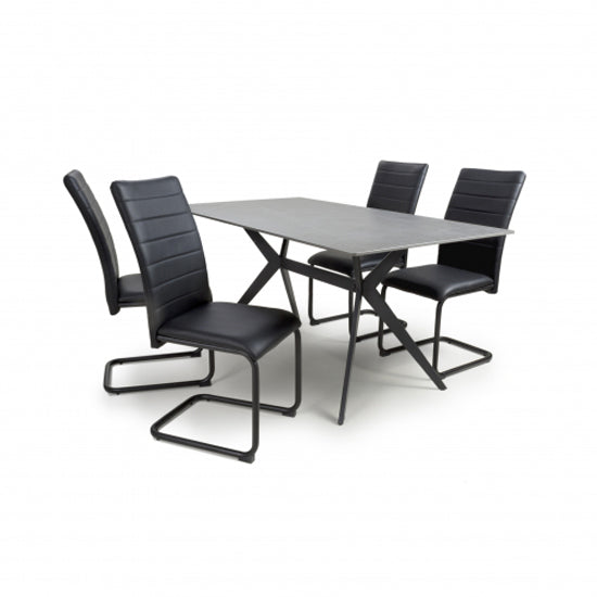 Timor Large Grey Sintered Stone Top Dining Table With 4 Carlisle Black Chairs