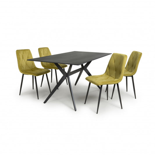 Timor Large Black Sintered Stone Top Dining Table With 4 Vernon Yellow Chairs