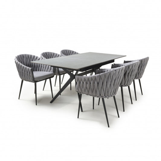 Tarsus Extending Grey Ceramic Top Dining Table With 6 Pandora Grey Chairs