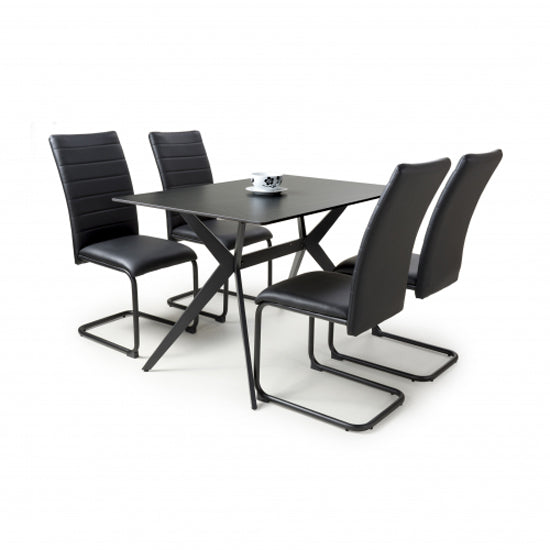 Timor Small Black Sintered Stone Top Dining Table With 4 Carlisle Black Chairs