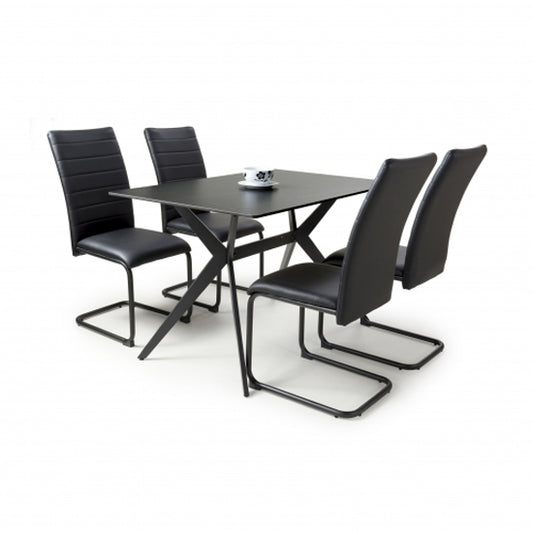 Timor Small Black Sintered Stone Top Dining Table With 4 Carlisle Black Chairs