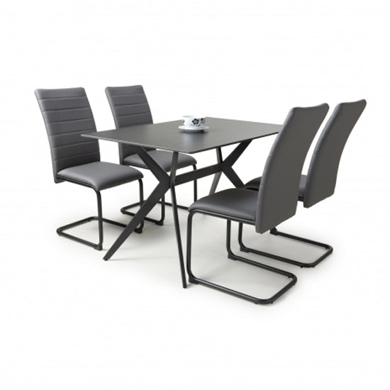 Timor Small Black Sintered Stone Top Dining Table With 4 Carlisle Grey Chairs