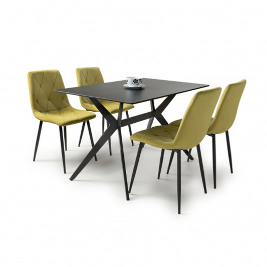 Timor Small Black Sintered Stone Top Dining Table With 4 Vernon Yellow Chairs