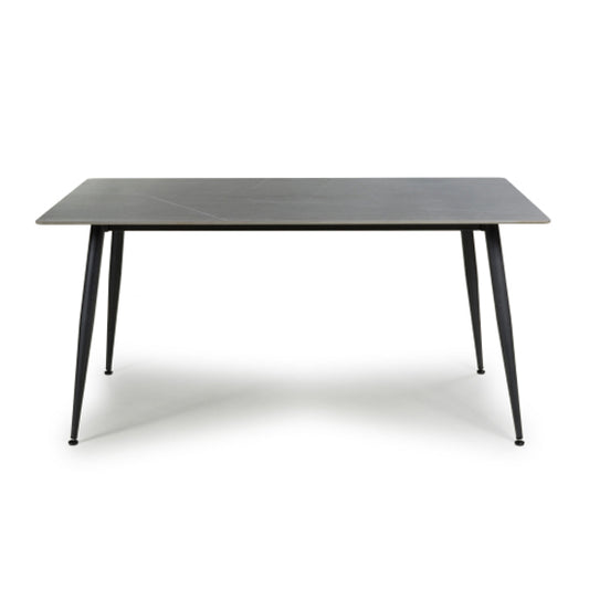 Monaco Large Ceramic Dining Table In Grey Granite Effect With Black Metal Legs