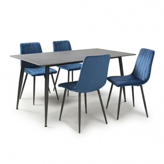 Monaco Large Grey Ceramic Dining Table With 4 Madison Blue Chairs