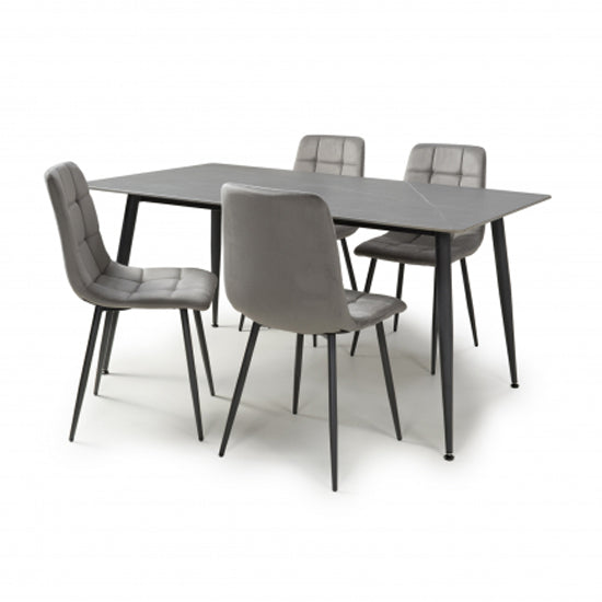 Monaco Large Grey Ceramic Dining Table With 4 Lisbon Grey Chairs