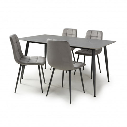 Monaco Large Grey Ceramic Dining Table With 4 Lisbon Grey Chairs