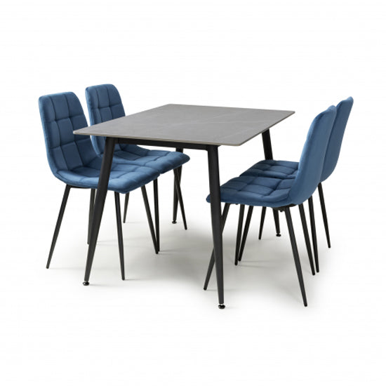 Monaco Small Grey Ceramic Dining Table With 4 Madison Blue Chairs