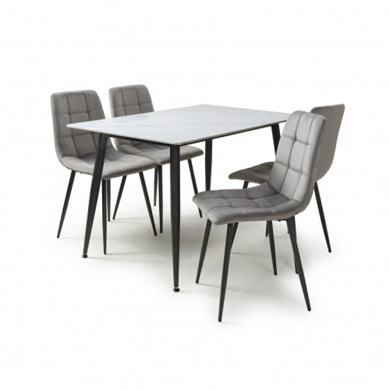 Monaco Small White Ceramic Dining Table With 4 Madison Grey Chairs