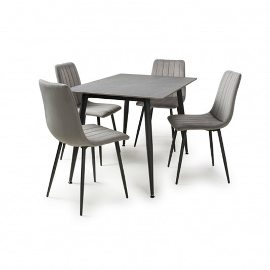 Monaco Small Grey Ceramic Dining Table With 4 Lisbon Grey Chairs
