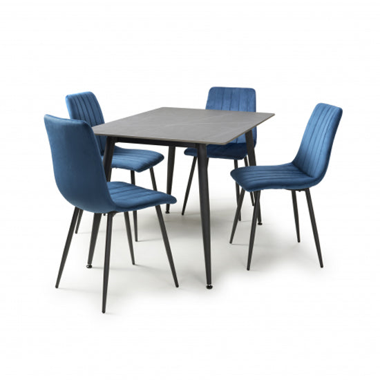 Monaco Small Grey Ceramic Dining Table With 4 Lisbon Blue Chairs