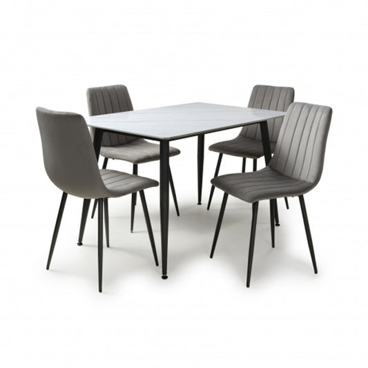 Monaco Small White Ceramic Dining Table With 4 Lisbon Grey Chairs