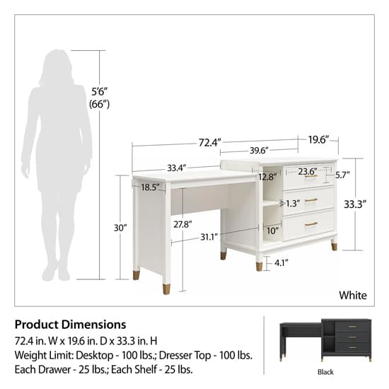 Westerleigh 3 In 1 Wooden TV Stand With 3 Drawers In White