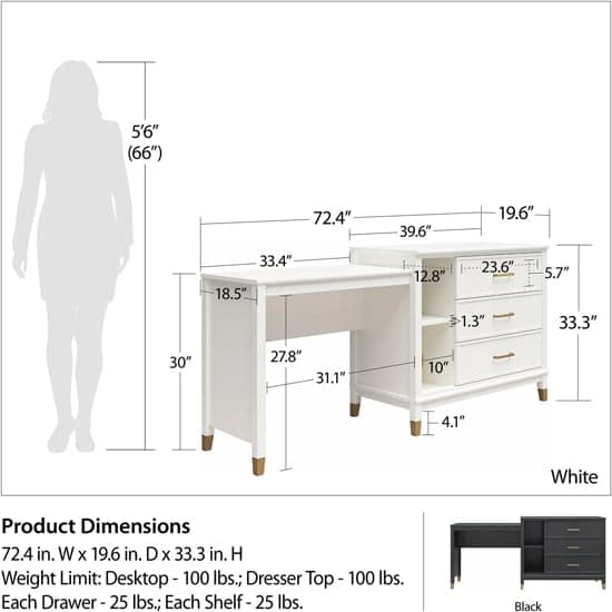 Westerleigh 3 In 1 Wooden TV Stand With 3 Drawers In Black