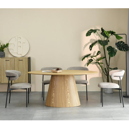 Cleveland Natural Wooden Oval Dining Table With 4 Marisa Oatmeal Chairs