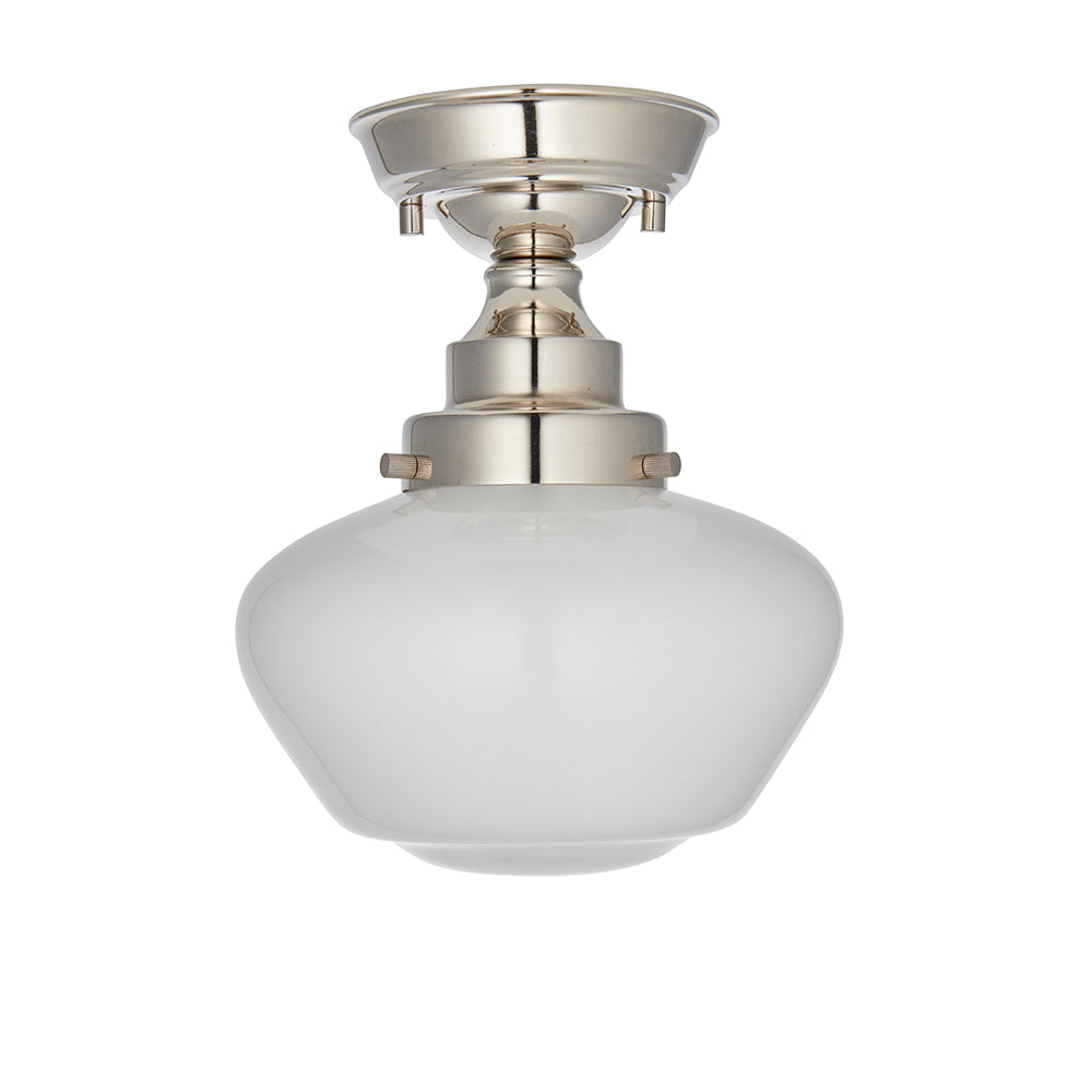 Camberley Opal Glass Shade Semi Flush Ceiling Light In Polished Nickel