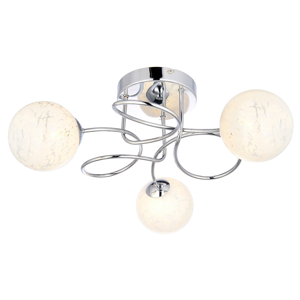 Delos White Confetti Glass Shades 3 Lights Semi Flush Ceiling Light In Polished Chrome