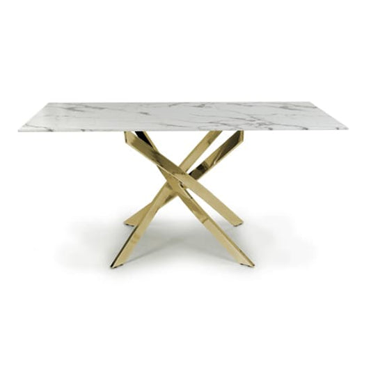 Astoria Medium 1.6m Glass Top Dining Table In White With Gold Legs