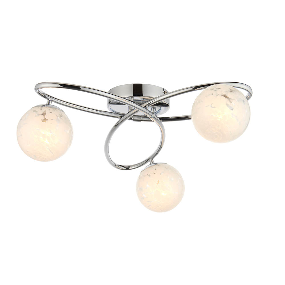 Maye White Confetti Glass Shades 3 Light Semi Flush Ceiling Light In Chrome