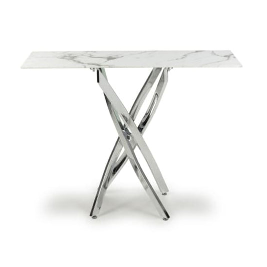 Astoria Glass Top Console Table In White With Chrome Legs