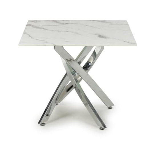 Astoria Square Glass Top Dining Table In White With Chrome Legs