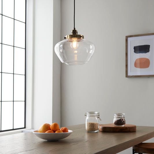 Camberley Clear Glass Shade Ceiling Pendant Light In Antique Brass
