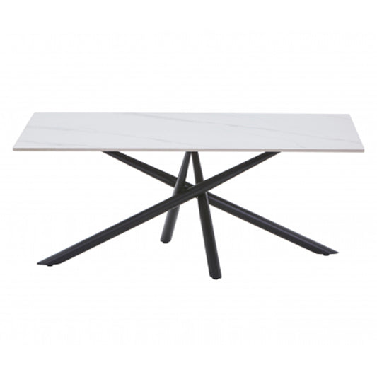 Avesta Ceramic Top Coffee Table In White With Black Metal Legs