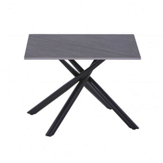 Avesta Ceramic Top End Table In Grey With Black Metal Legs