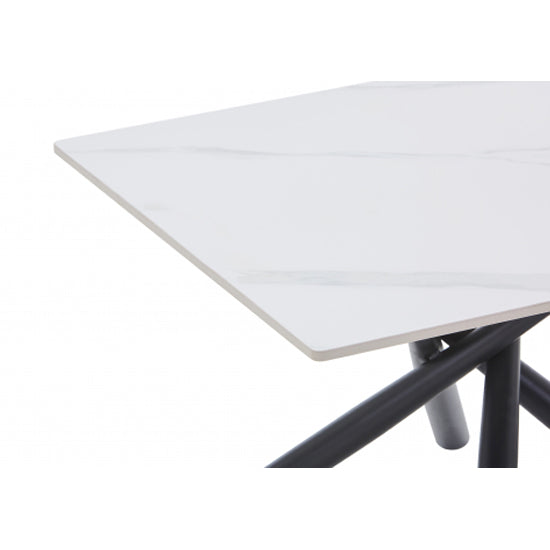 Avesta Ceramic Top End Table In White With Black Metal Legs