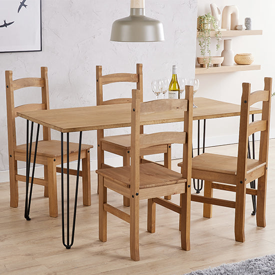 Augusta Large Wooden Dining Table In Oak With 4 Corona Oak Chairs