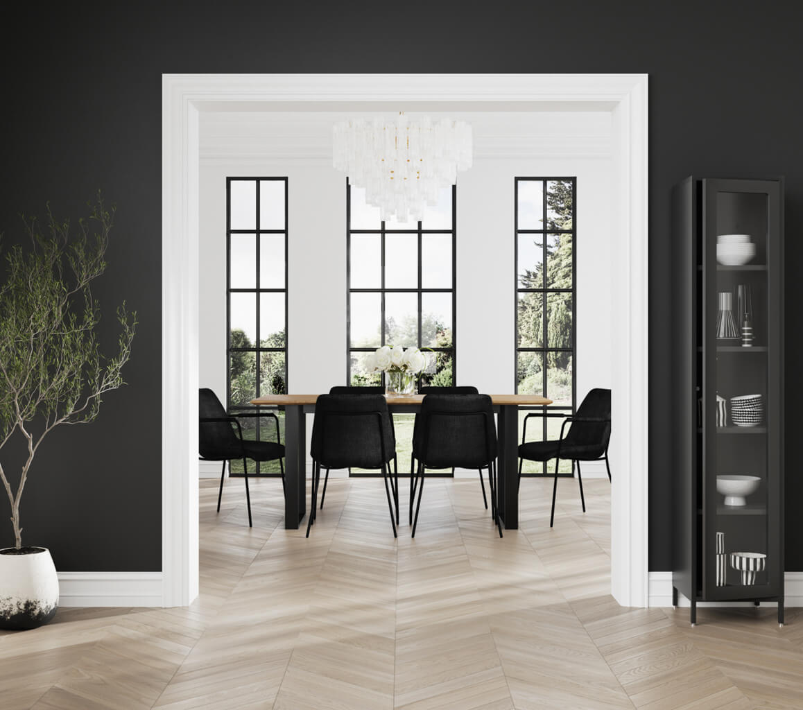 Antibes Wooden Dining Table In Russet With Black U-Shaped Metal legs