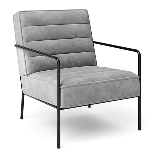 Bookham Plush Velvet Accent Chair In Grey With Black Metal Legs