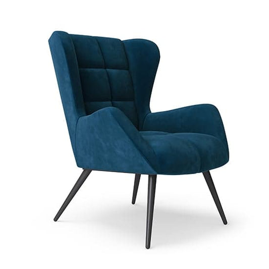 Dalton Velvet Accent Chair In Blue With Black Legs