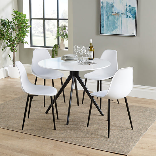 Aspen White Round Dining Table With 4 White Curve Plastic Chairs