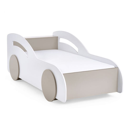 Atlantis Wooden Toddler Car Bed In White And Taupe Effect