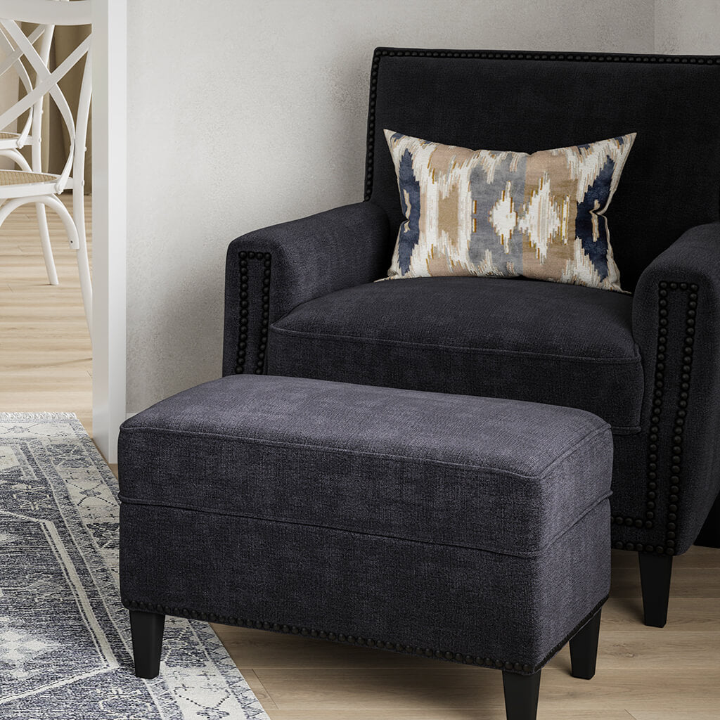 Atticus Plush Fabric Armchair In Anthracite With Wooden Feets