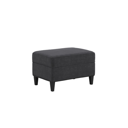Atticus Plush Fabric Footstool In Anthracite With Wooden Feets
