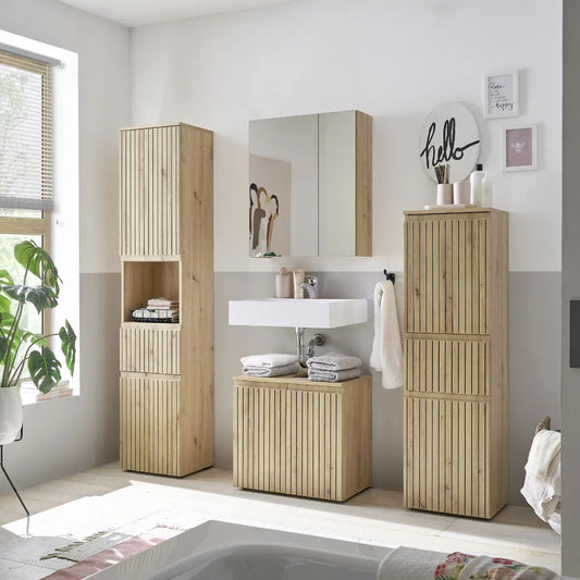 Austin Tall Wooden Bathroom Storage Cabinet With 2 Doors In Natural