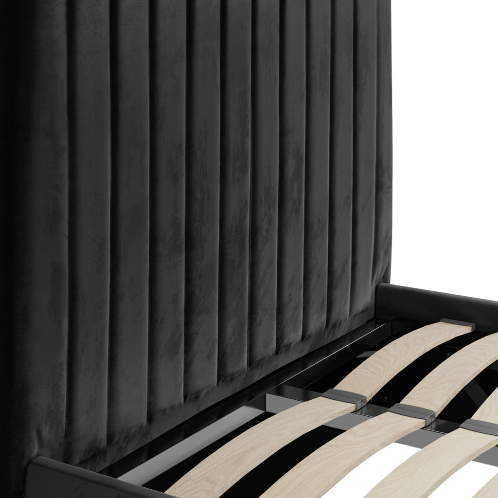 Berlin Tall Ottoman Velvet Single Bed In Black