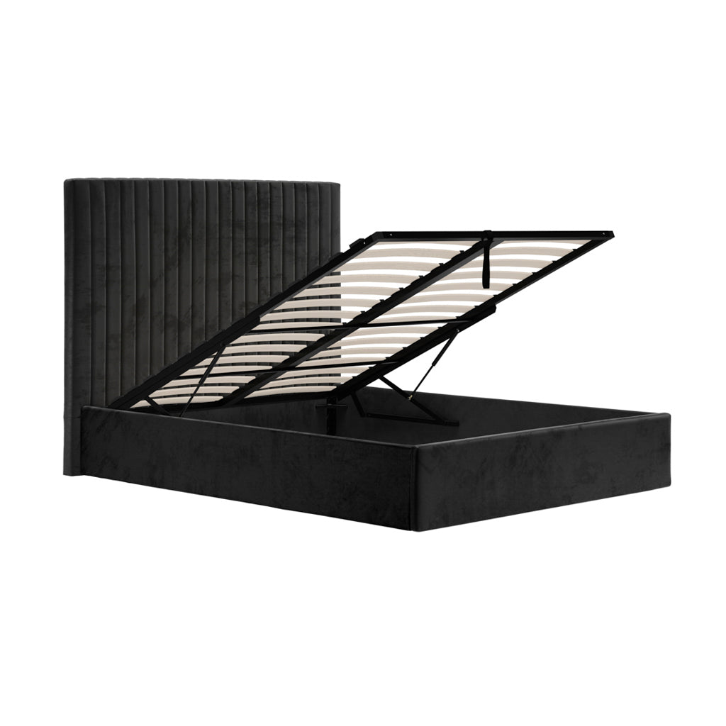 Berlin Tall Velvet Ottoman Double Bed In Black
