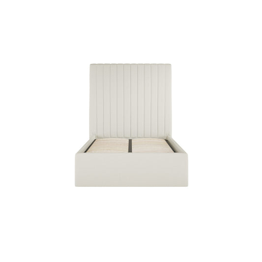 Berlin Tall Ottoman Weave Fabric Single Bed In Milk