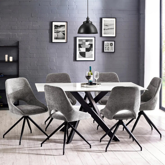 Bradley Wooden Dining Table In White Marble Effect